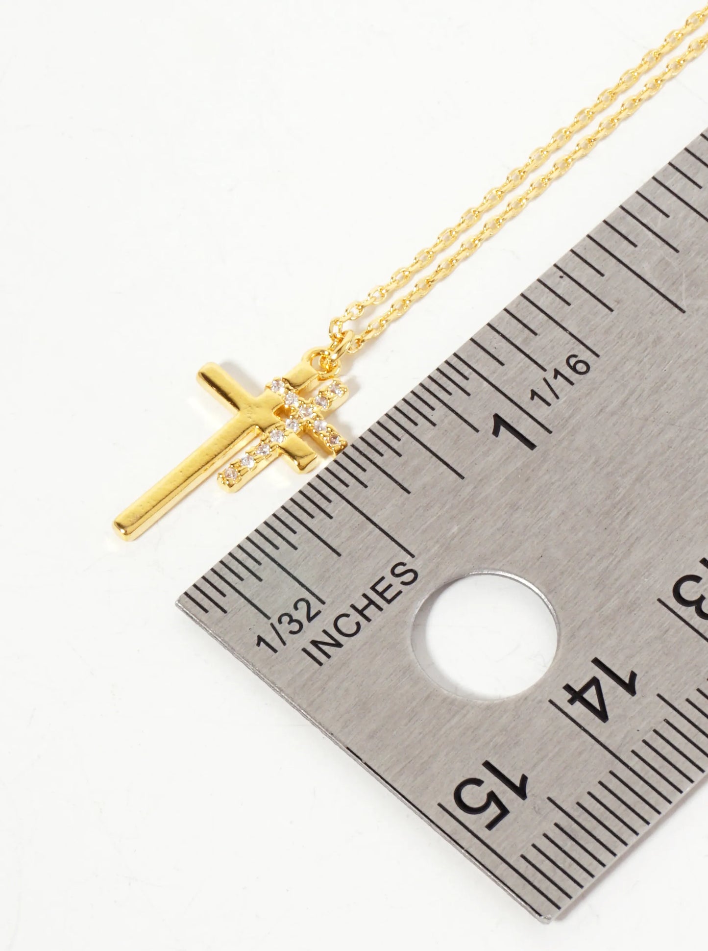 Religious-Theme Pave-Set Cubic-Zirconia Double Cross Pendant 18K-Gold-Dipped Necklace