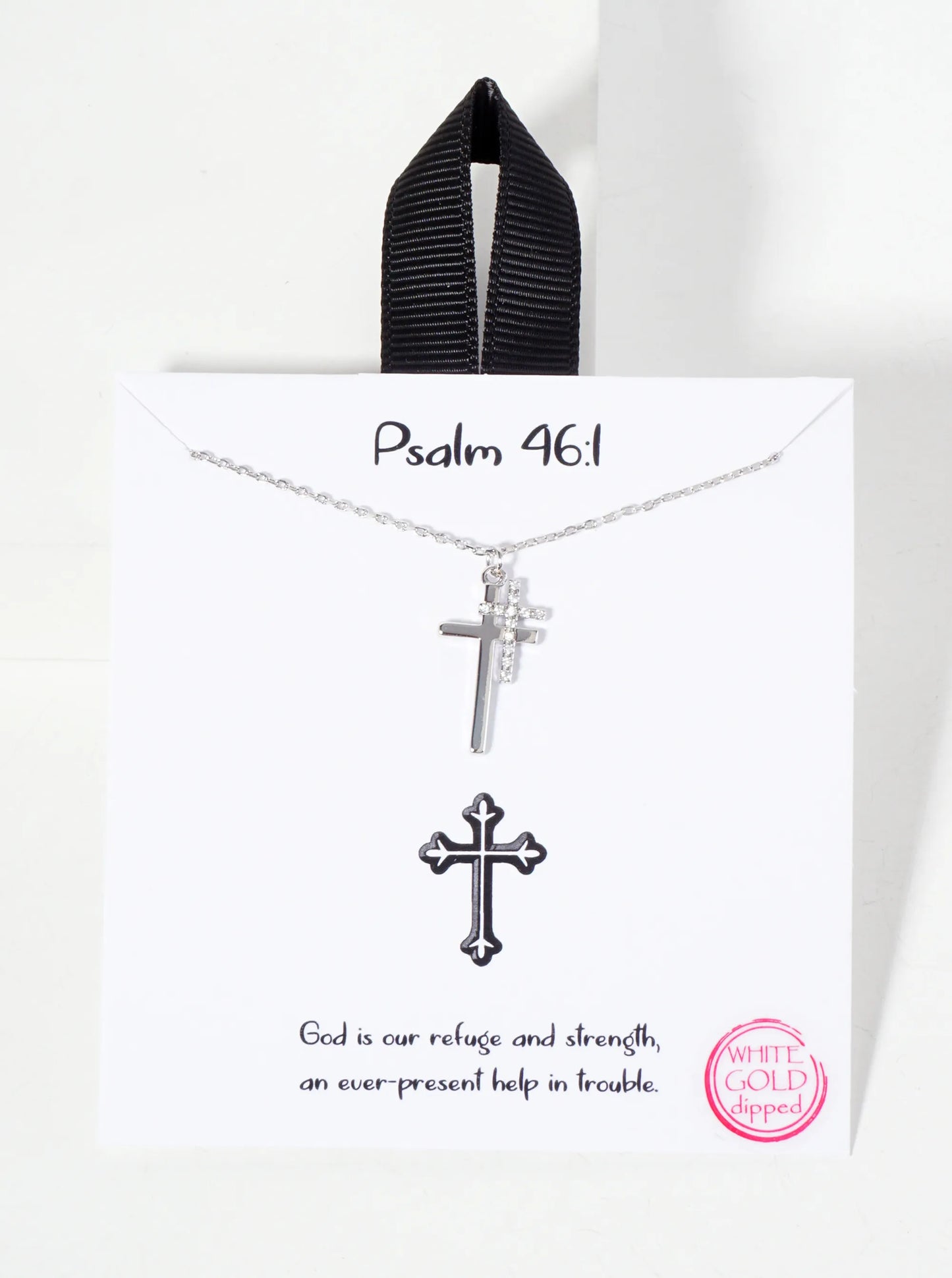 Religious-Theme Pave-Set Cubic-Zirconia Double Cross Pendant 18K-Gold-Dipped Necklace