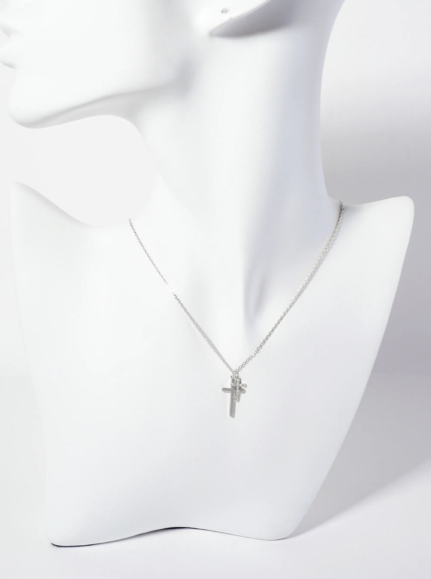 Religious-Theme Pave-Set Cubic-Zirconia Double Cross Pendant 18K-Gold-Dipped Necklace