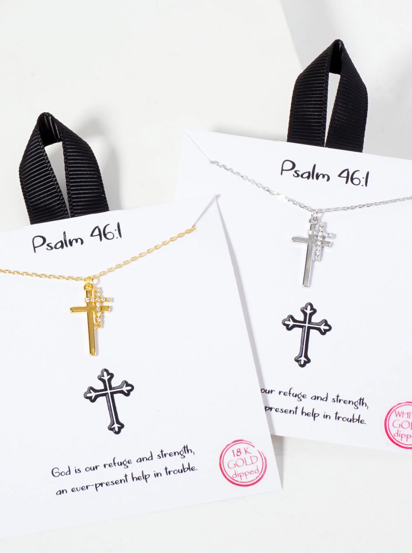 Religious-Theme Pave-Set Cubic-Zirconia Double Cross Pendant 18K-Gold-Dipped Necklace