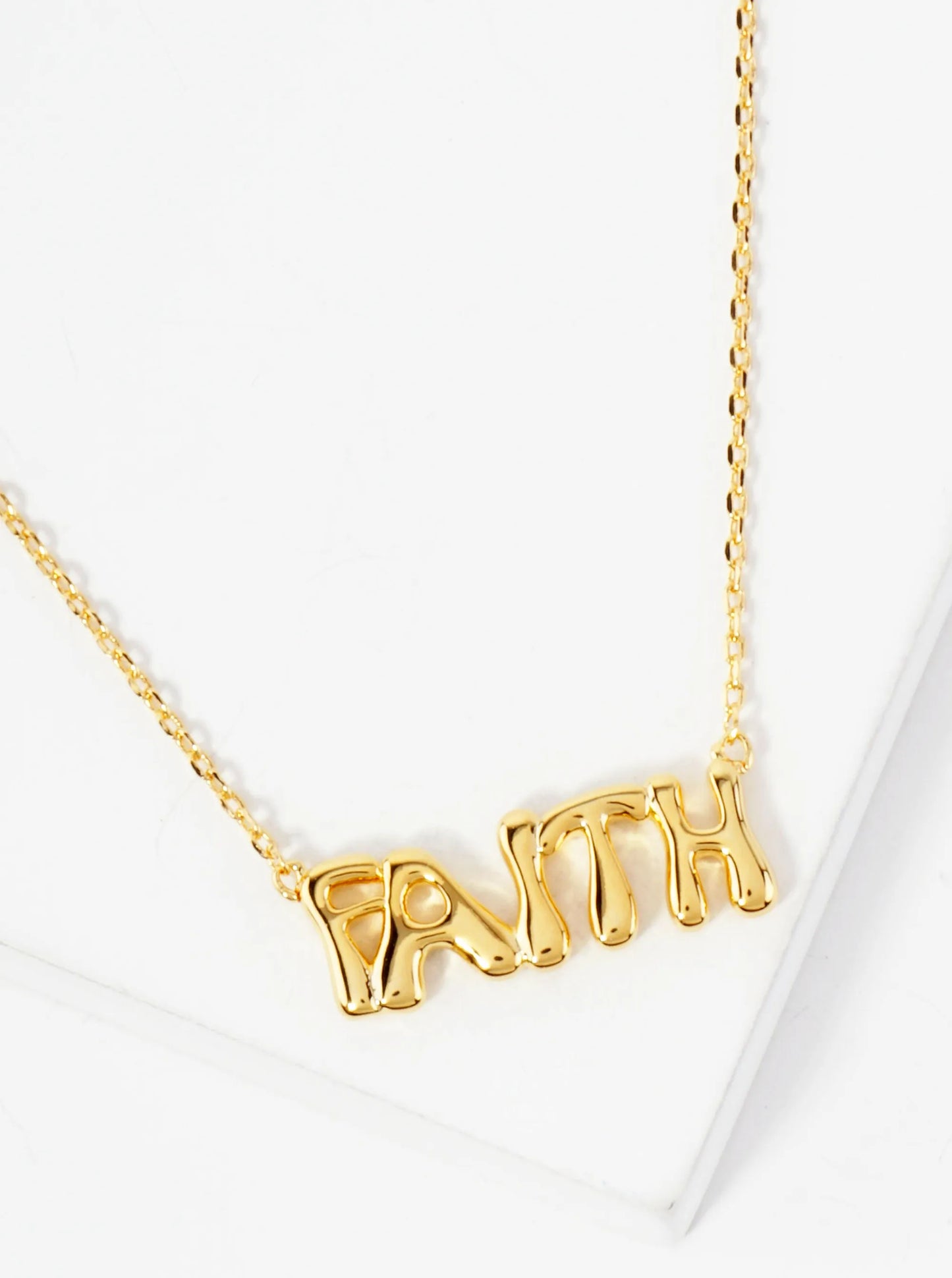 Religious-Theme Polished Brass Faith Word Pendant Hypoallergenic 18K-Gold-Dipped Necklace