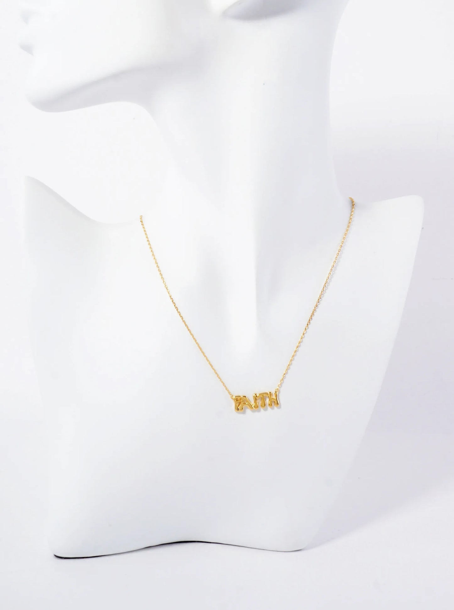 Religious-Theme Polished Brass Faith Word Pendant Hypoallergenic 18K-Gold-Dipped Necklace