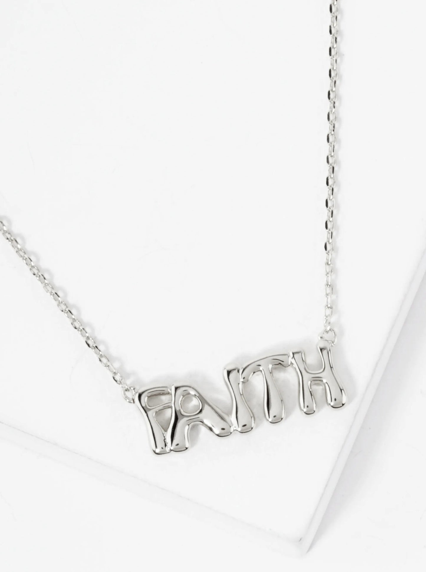 Religious-Theme Polished Brass Faith Word Pendant Hypoallergenic 18K-Gold-Dipped Necklace