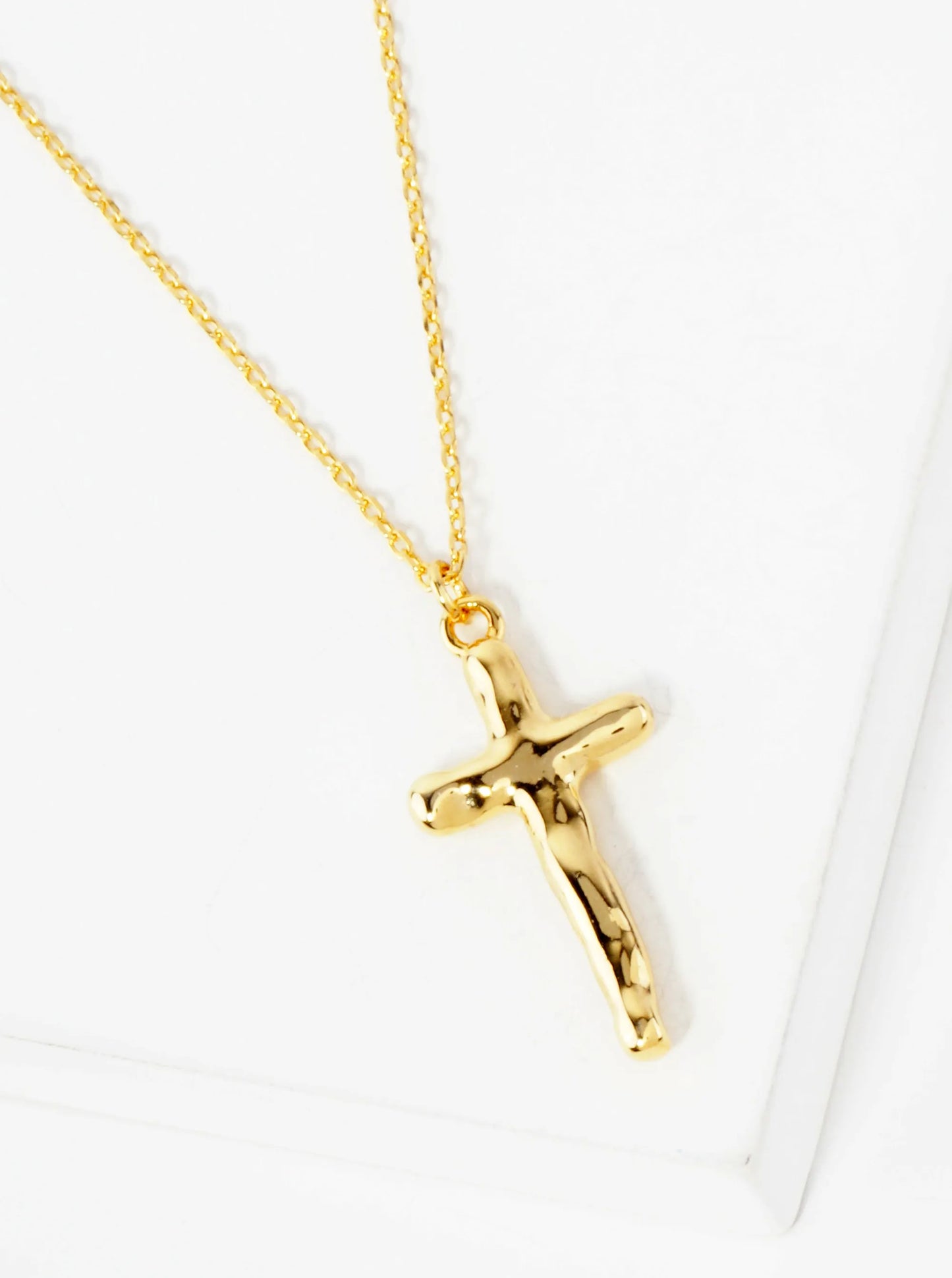 Religious-Theme Polished Brass Isaiah 40 31 Hammered-Texture Cross Pendant Hypoallergenic 18K-Gold-Dipped Necklace