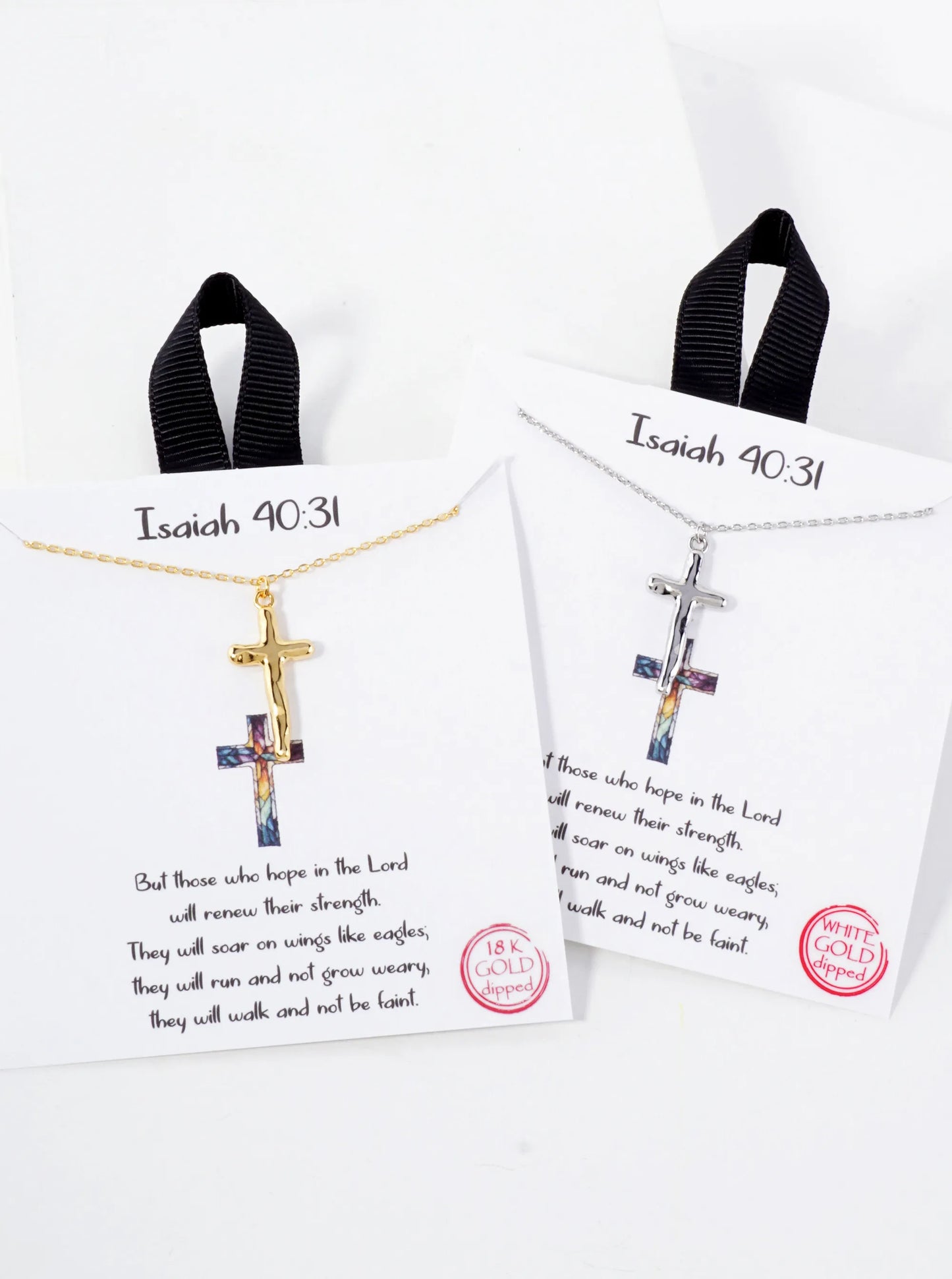 Religious-Theme Polished Brass Isaiah 40 31 Hammered-Texture Cross Pendant Hypoallergenic 18K-Gold-Dipped Necklace