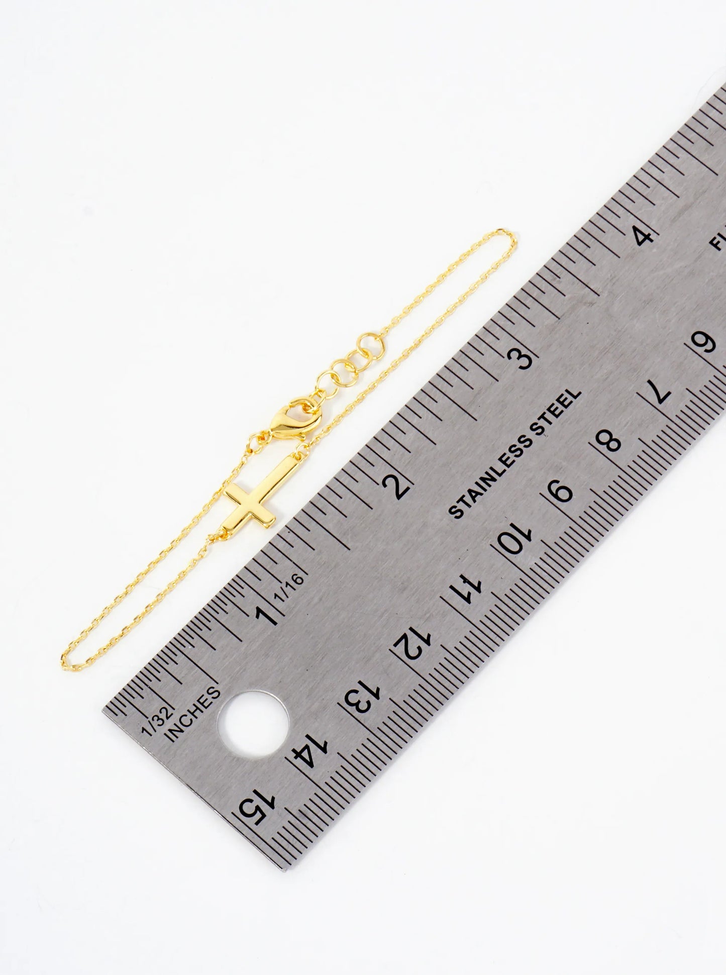 Religious-Theme Polished Brass Sideways Cross Accents 18K-Gold-Dipped Chain Bracelet