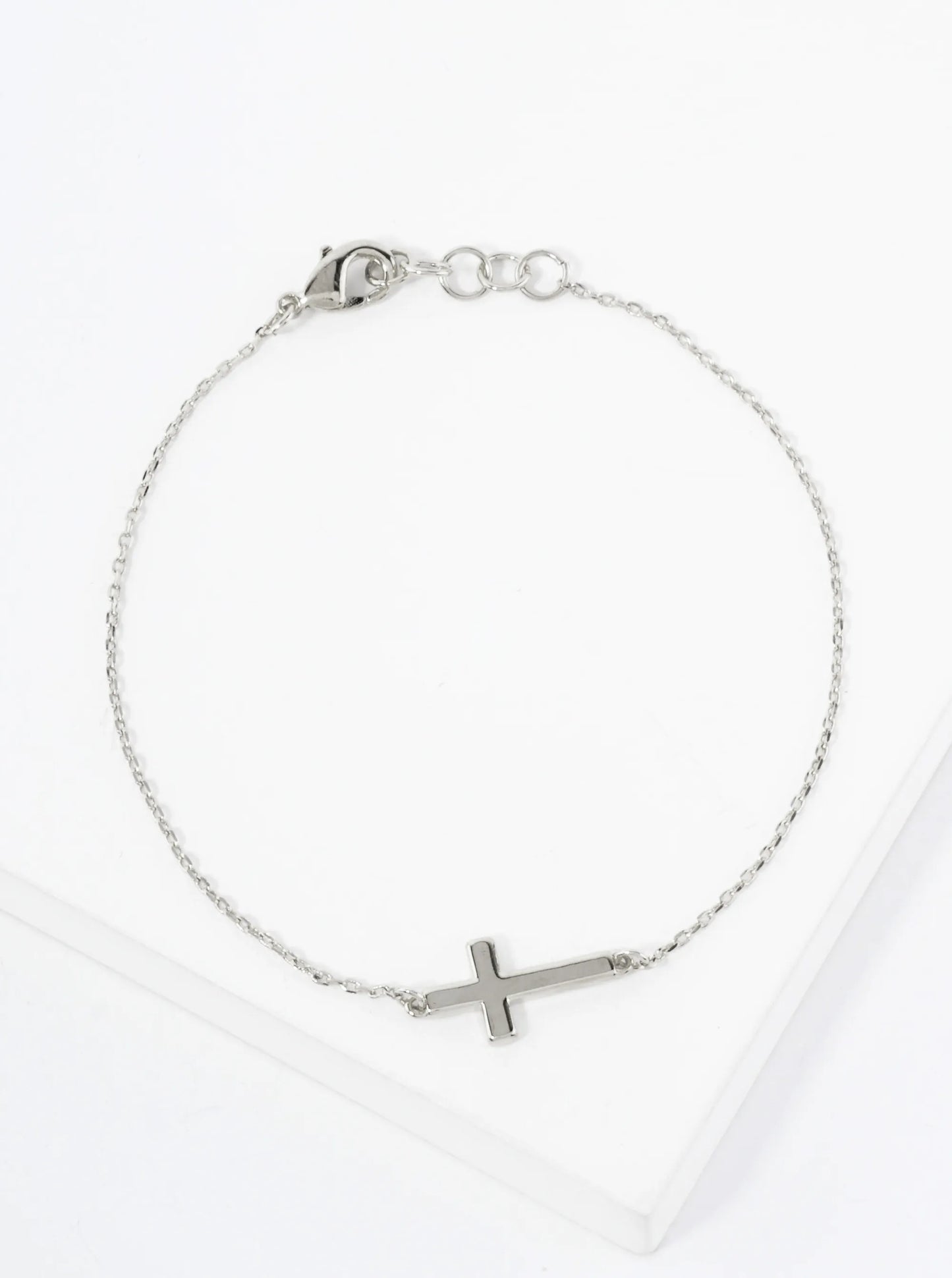 Religious-Theme Polished Brass Sideways Cross Accents 18K-Gold-Dipped Chain Bracelet