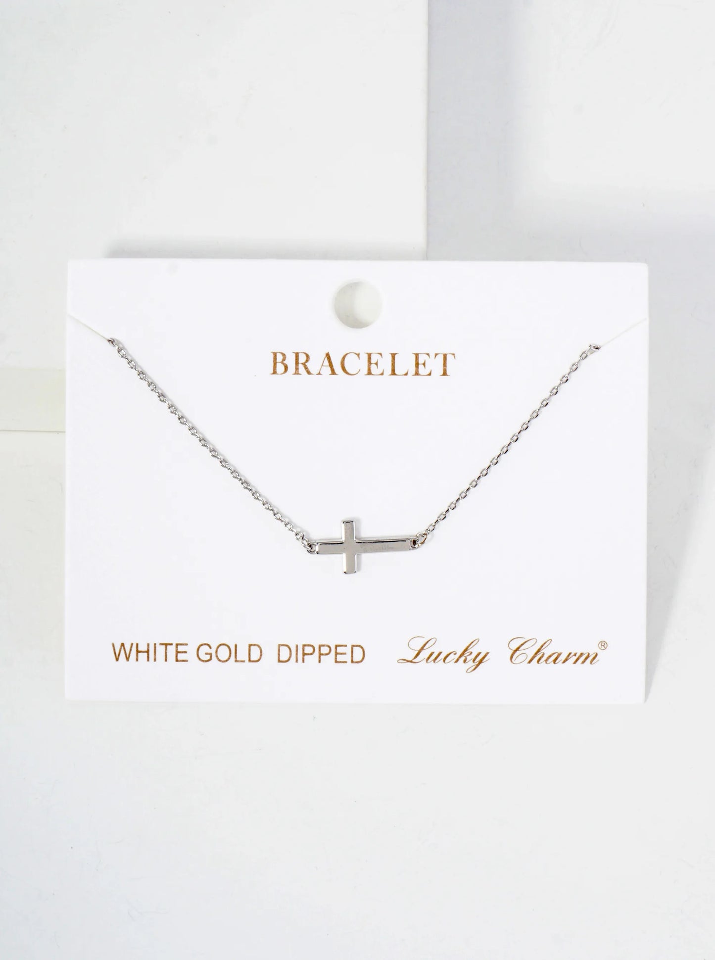 Religious-Theme Polished Brass Sideways Cross Accents 18K-Gold-Dipped Chain Bracelet