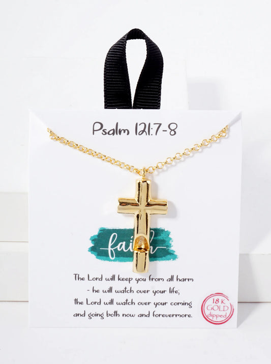 Religious-Theme Psalm 121 7-8 Cross Whistle Pendant Hypoallergenic 18K-Gold-Dipped Necklace
