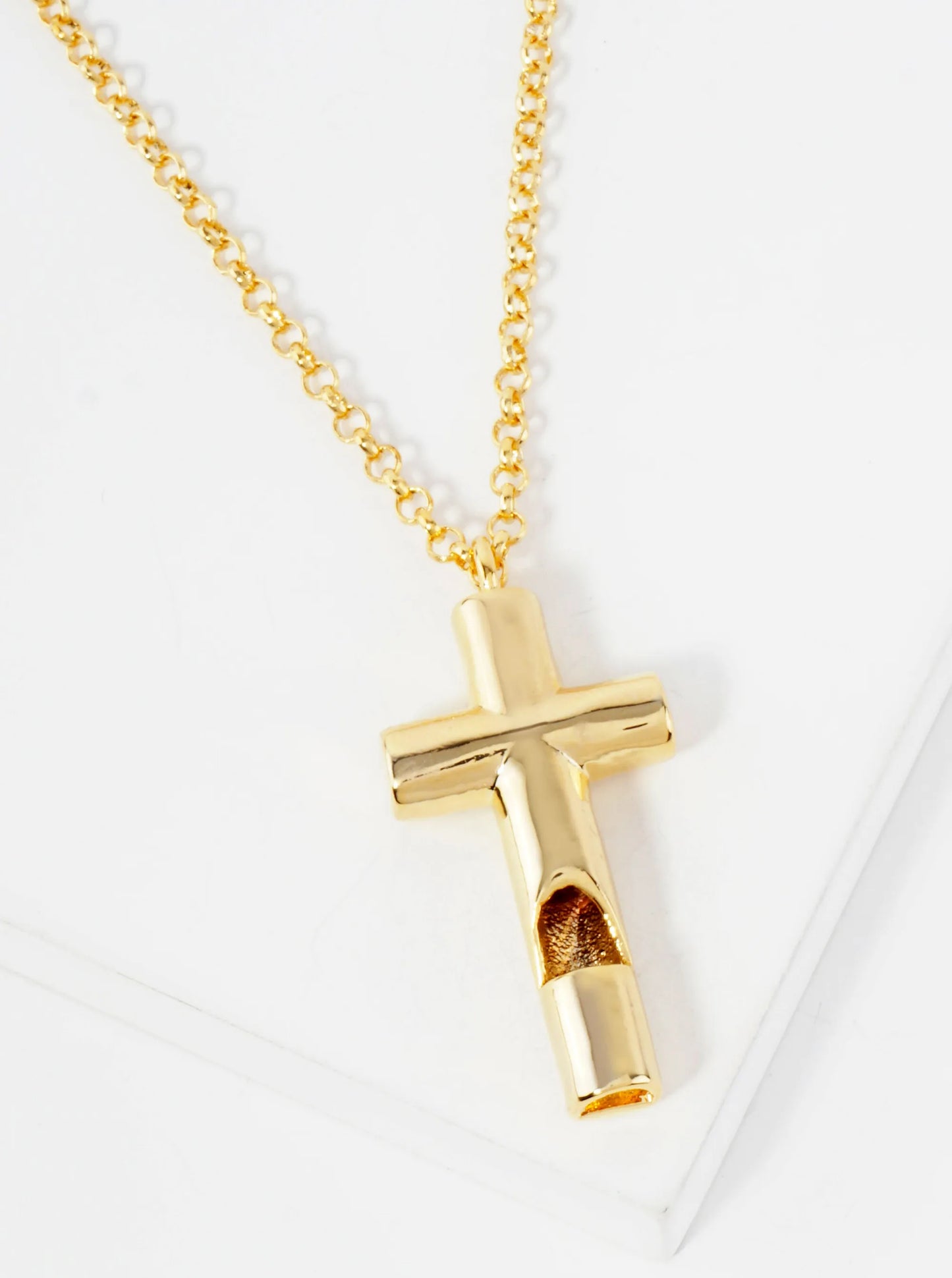 Religious-Theme Psalm 121 7-8 Cross Whistle Pendant Hypoallergenic 18K-Gold-Dipped Necklace