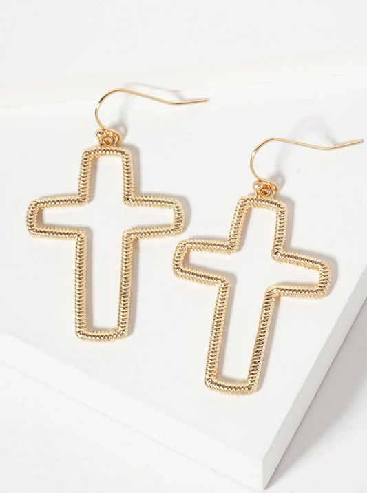 Religious-Theme Textured Metal Cutout Cross Dangle Drop Earrings