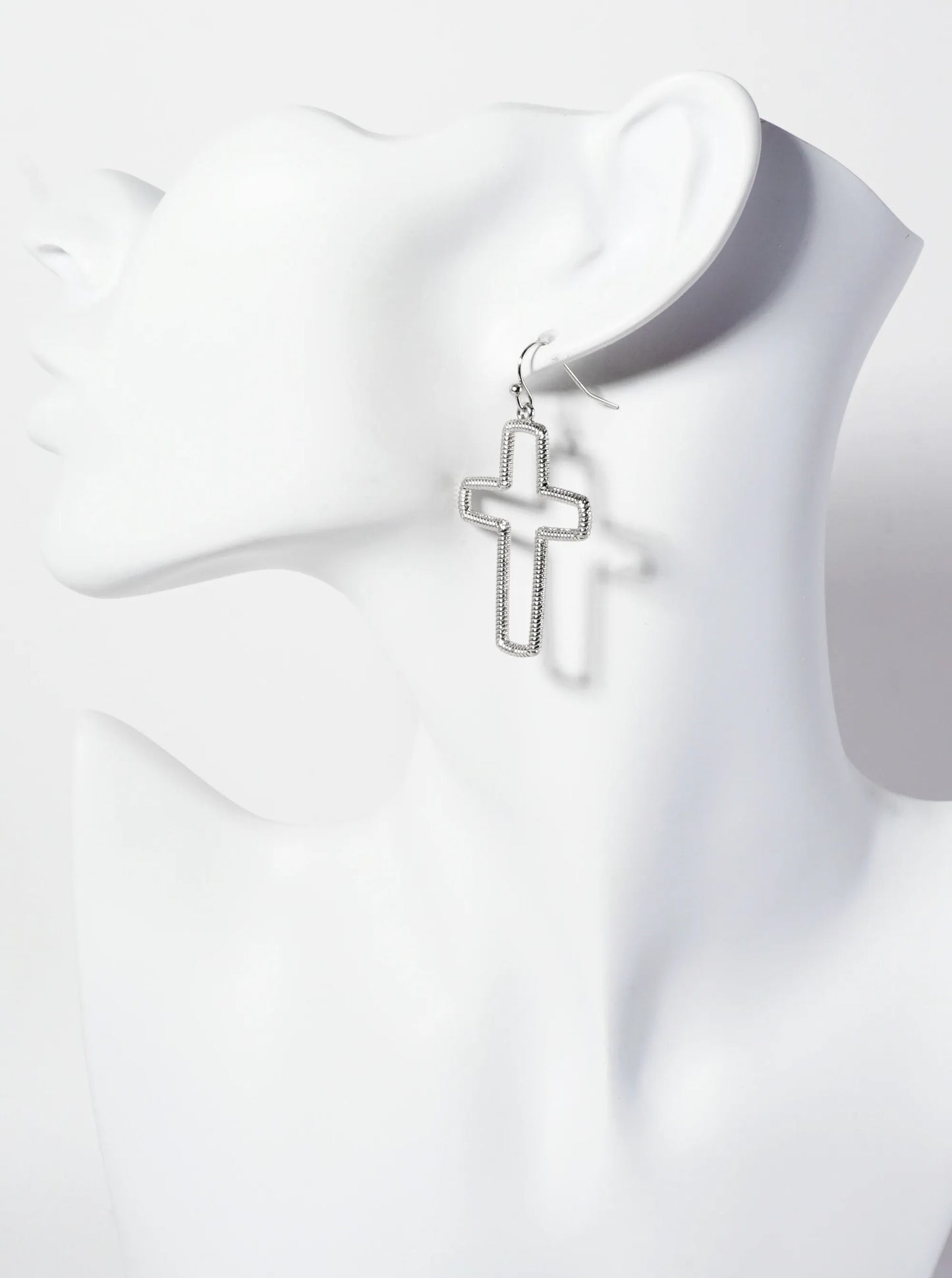 Religious-Theme Textured Metal Cutout Cross Dangle Drop Earrings
