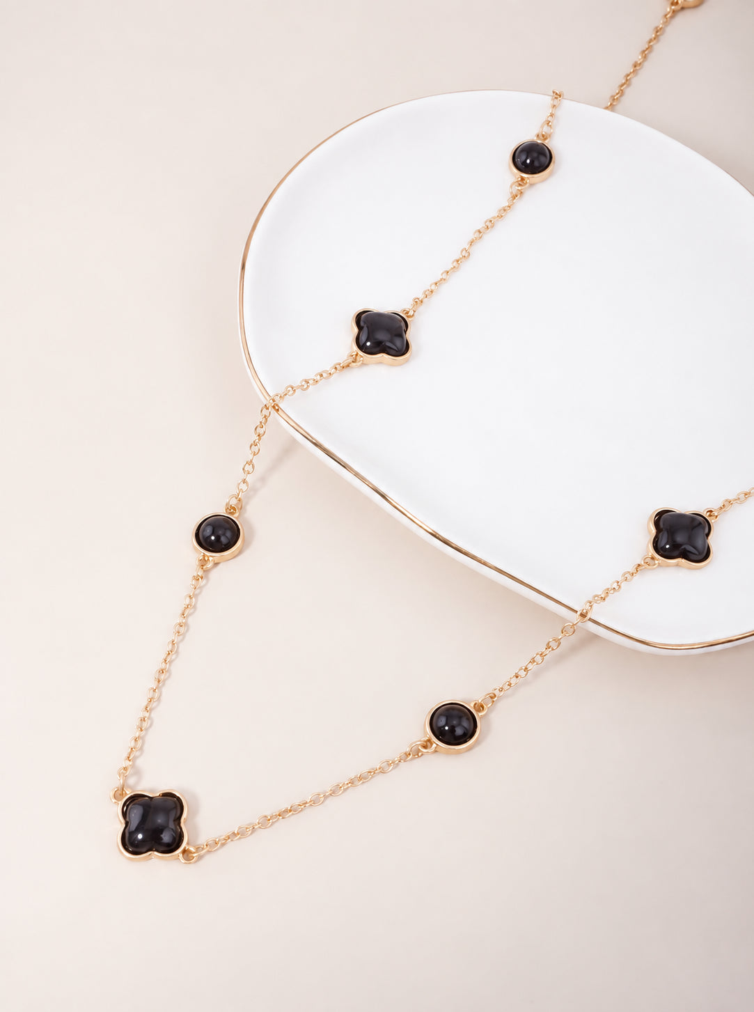 Resin Round Quatrefoil Station Long Necklace