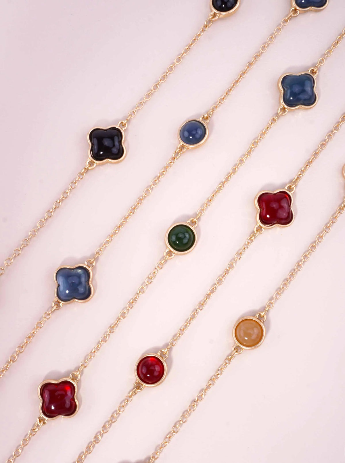 Resin Round Quatrefoil Station Long Necklace