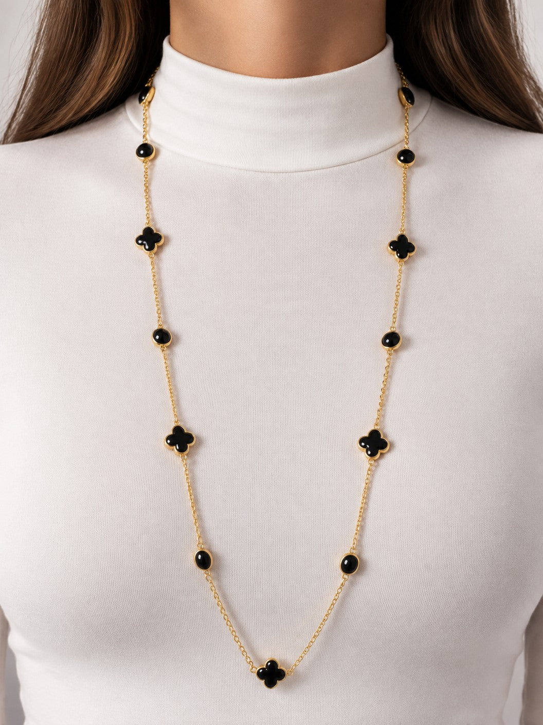 Resin Round Quatrefoil Station Long Necklace