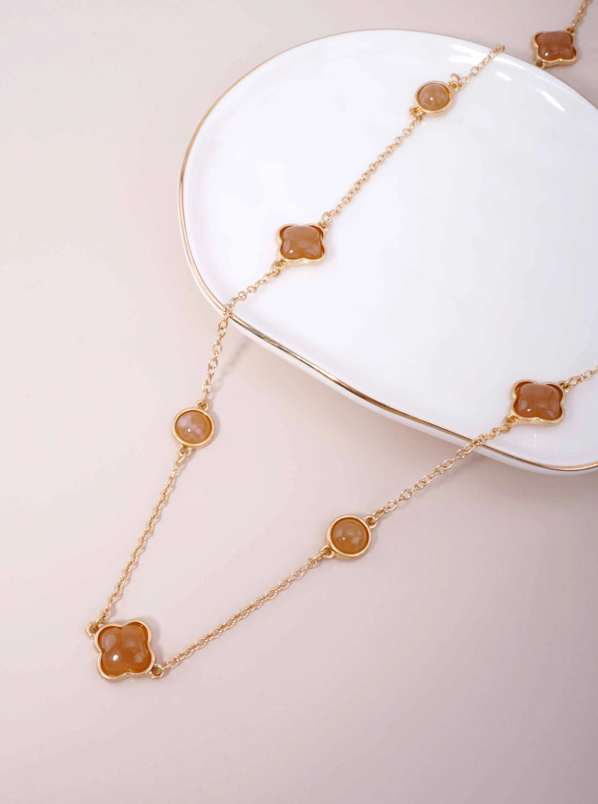 Resin Round Quatrefoil Station Long Necklace