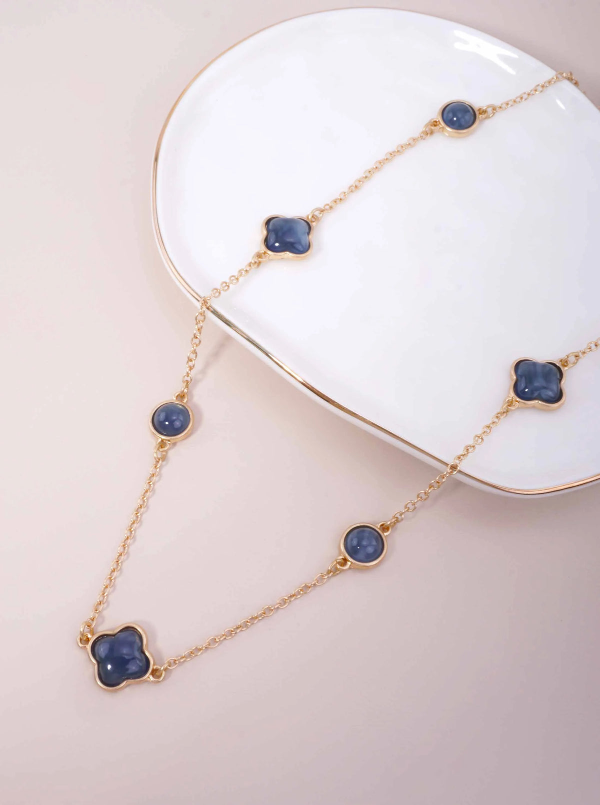 Resin Round Quatrefoil Station Long Necklace