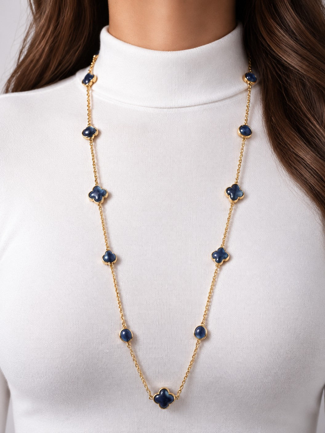 Resin Round Quatrefoil Station Long Necklace