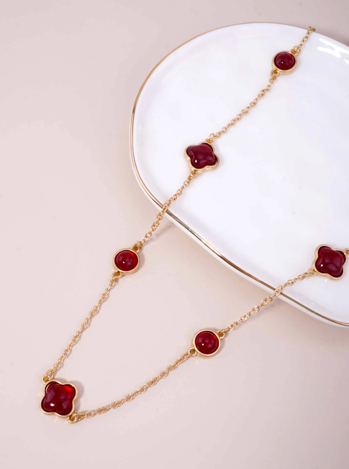 Resin Round Quatrefoil Station Long Necklace
