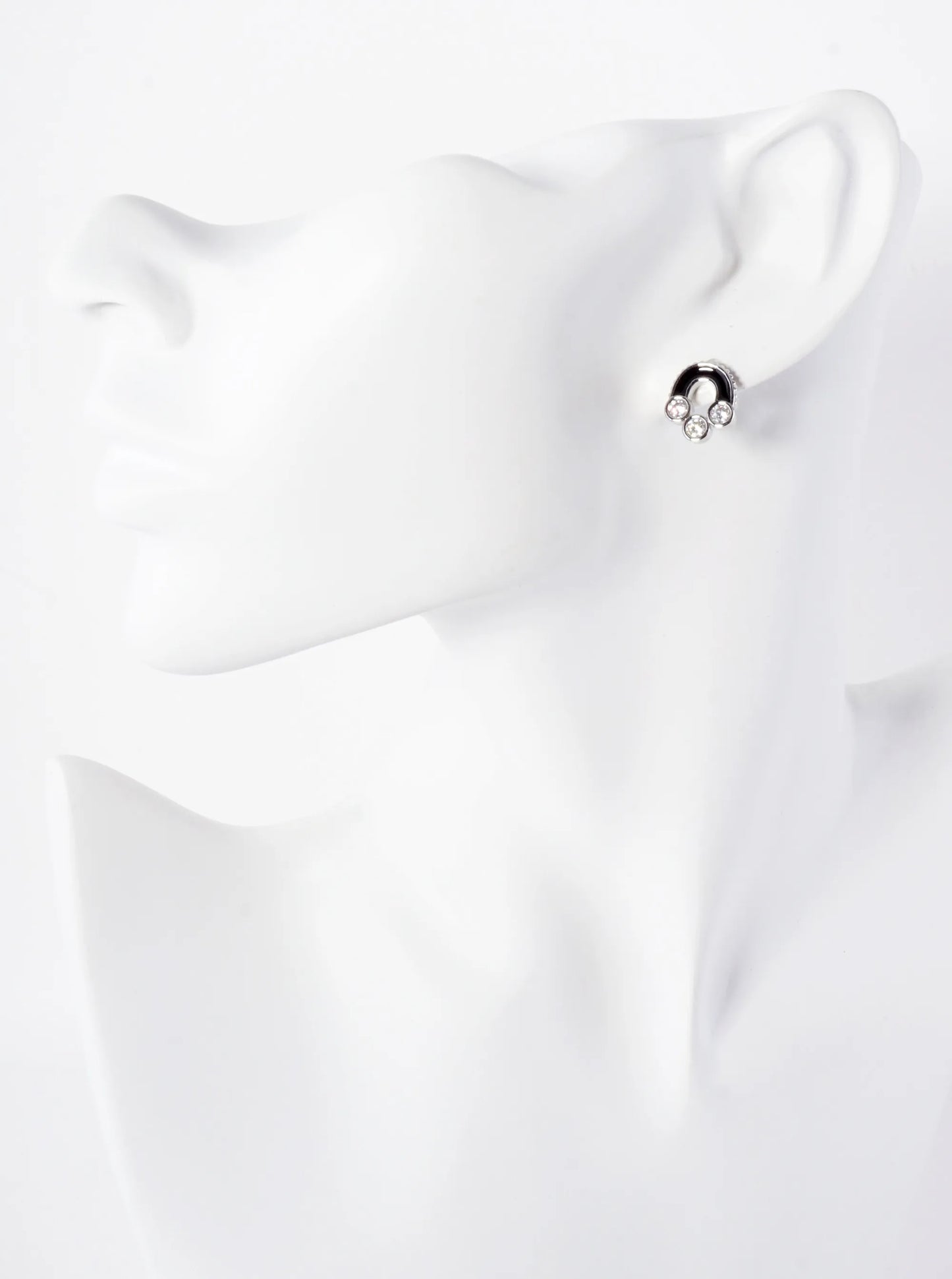 Reverse U-Shaped 14K-Gold-Dipped Stud Earrings With 3 CZ Stones