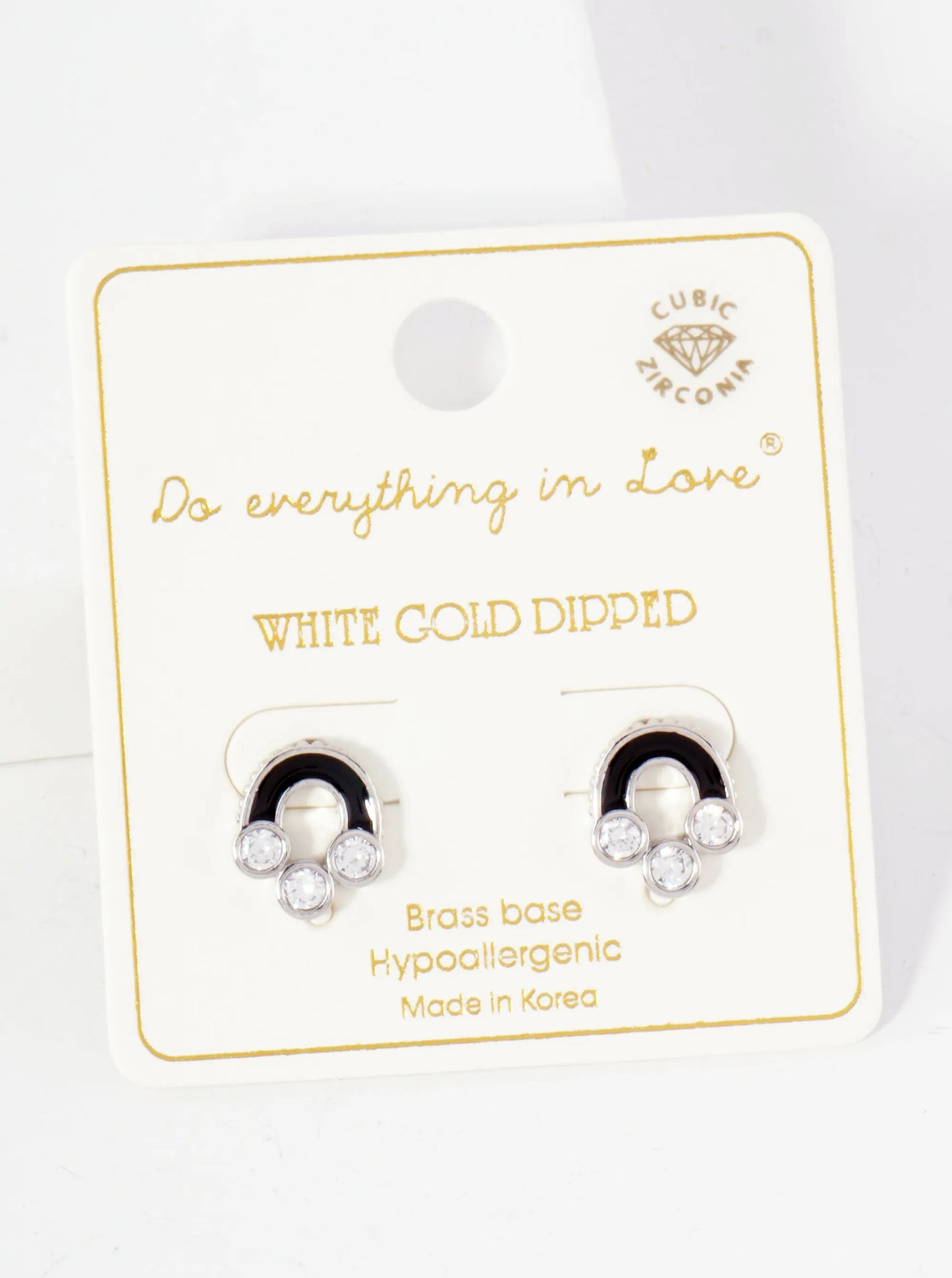 Reverse U-Shaped 14K-Gold-Dipped Stud Earrings With 3 CZ Stones