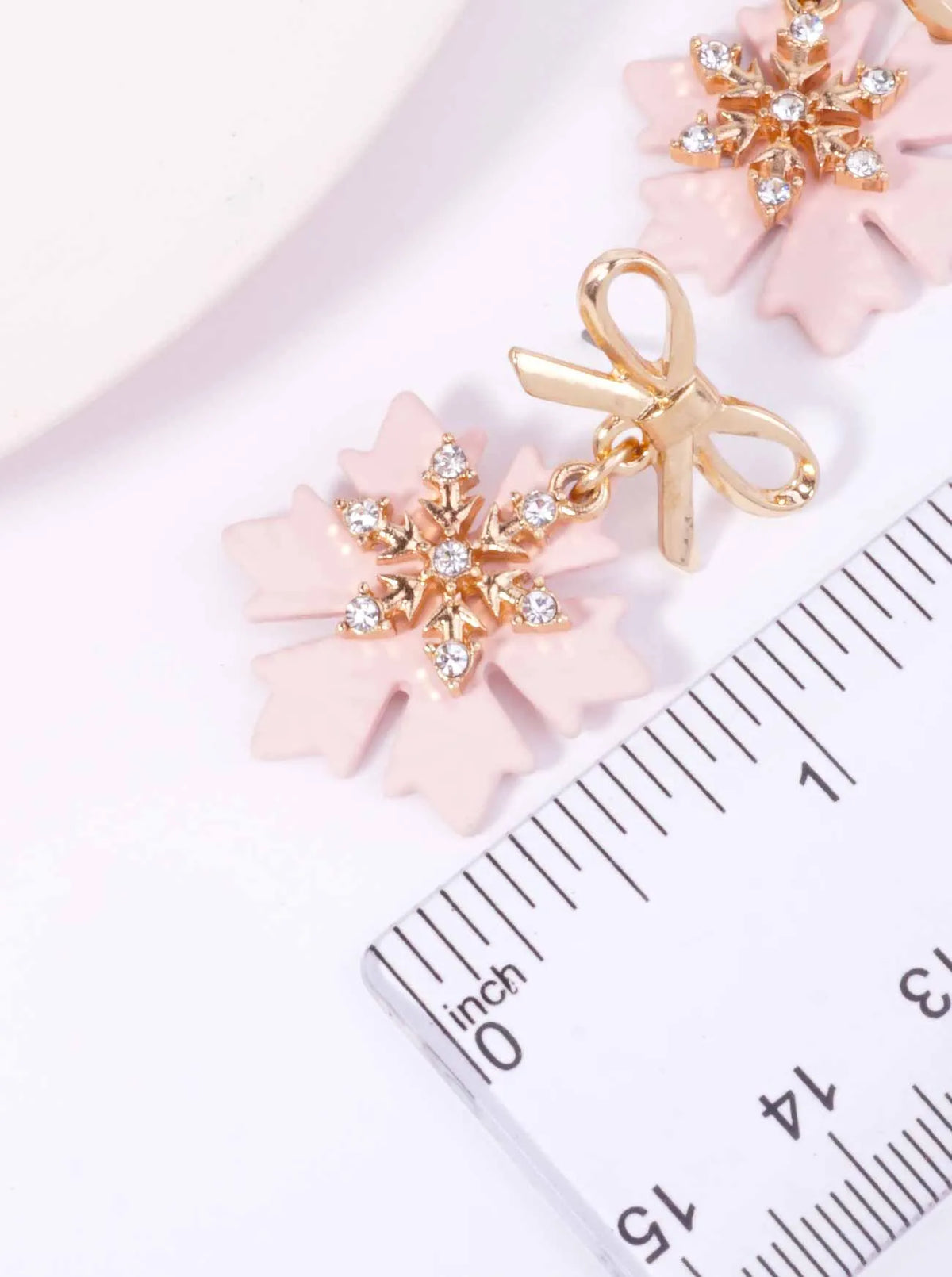Rhinestone Bow Polished Enamel Drop Earrings