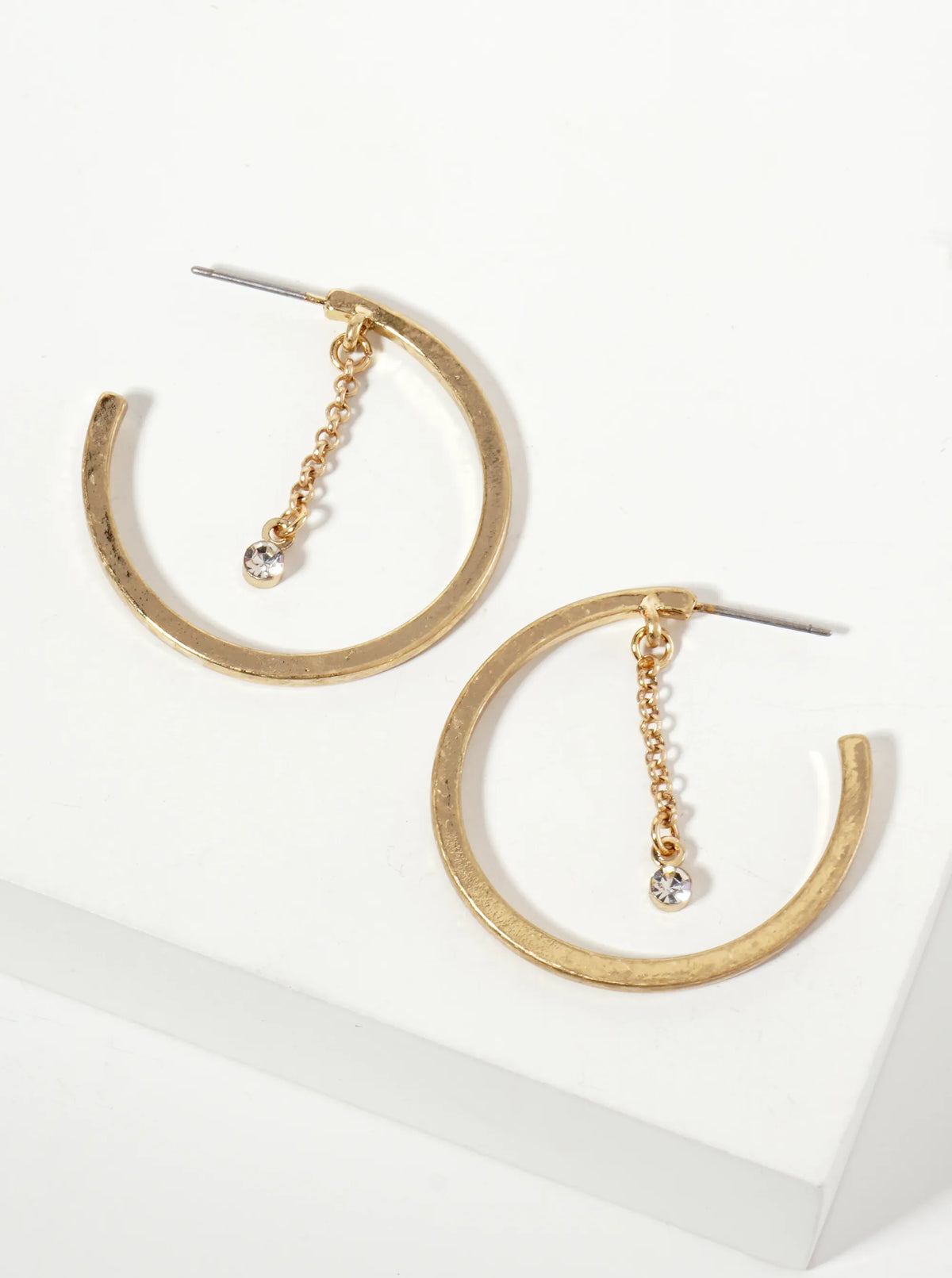 Rhinestone Chain Drop 30mm Open Hoop Earrings