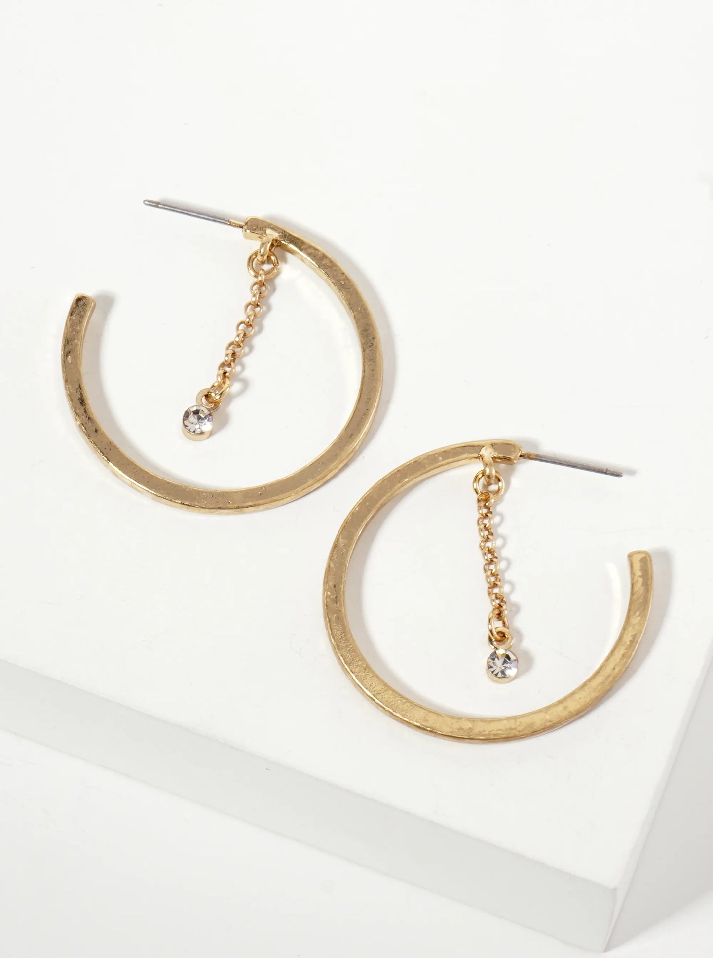 Rhinestone Chain Drop 30mm Open Hoop Earrings