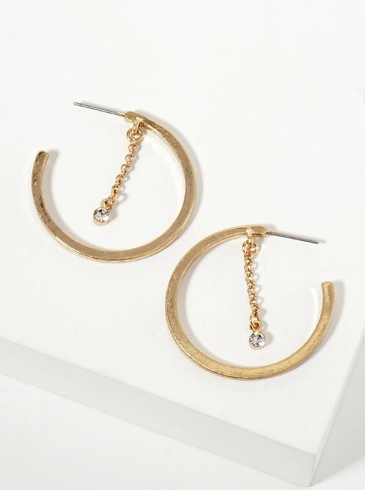 Rhinestone Chain Drop 30mm Open Hoop Earrings