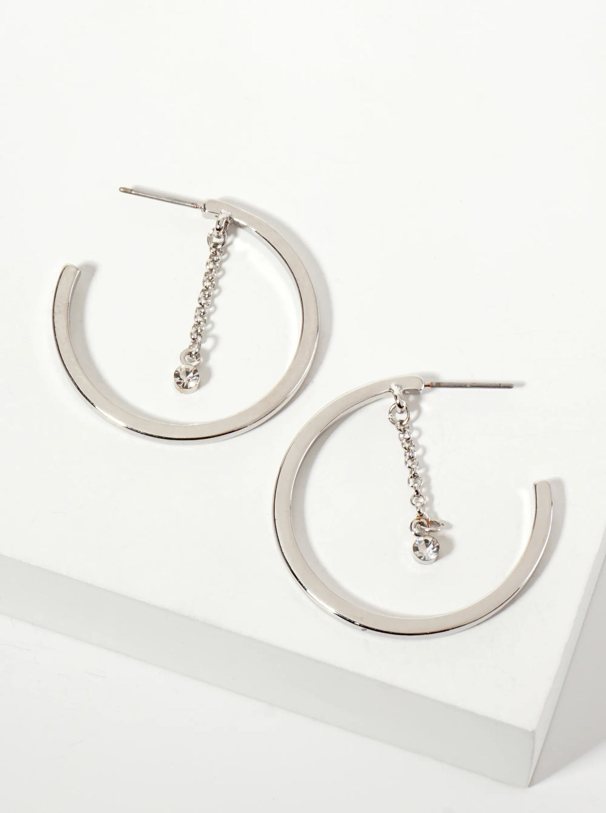 Rhinestone Chain Drop 30mm Open Hoop Earrings