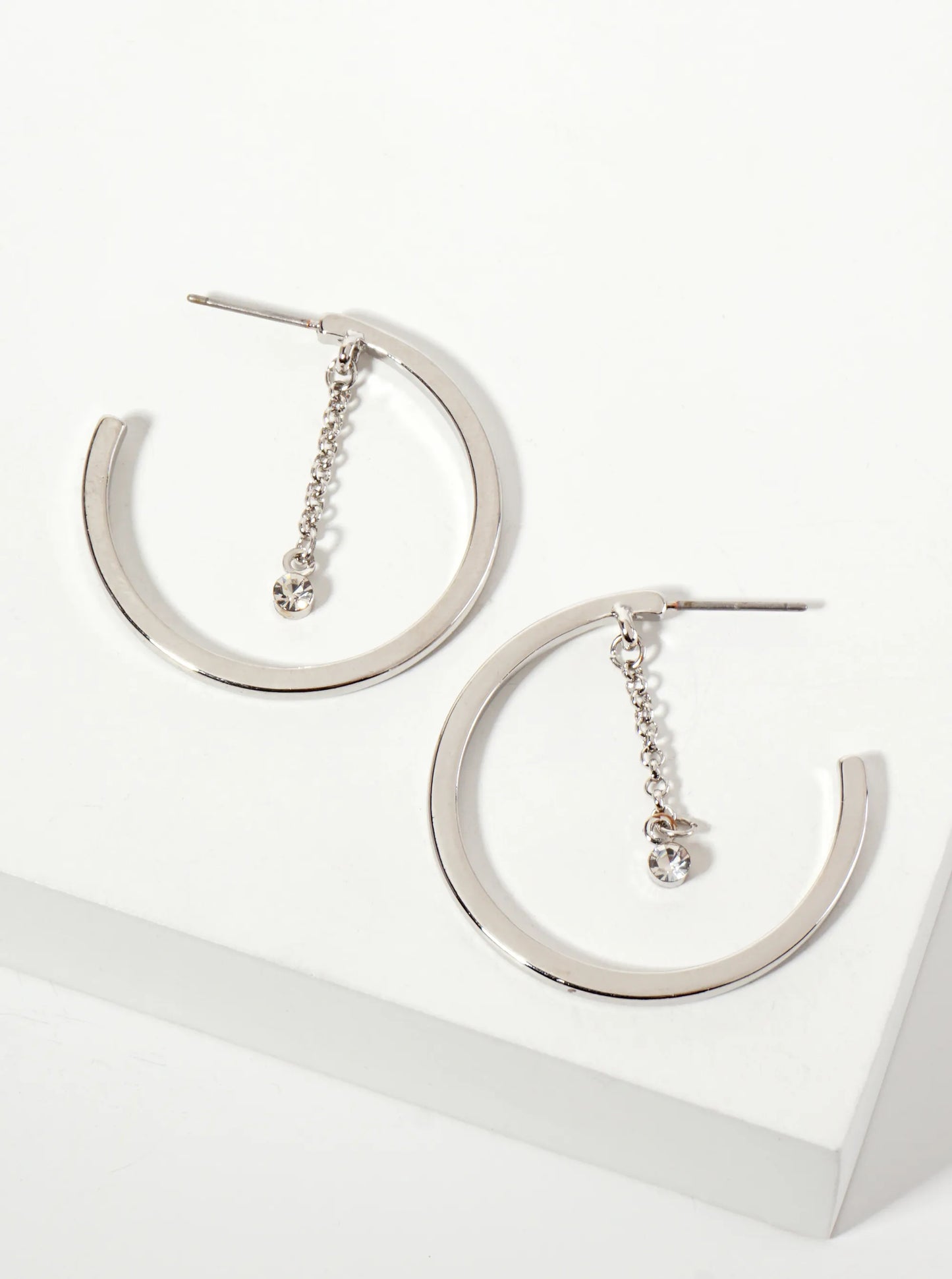Rhinestone Chain Drop 30mm Open Hoop Earrings