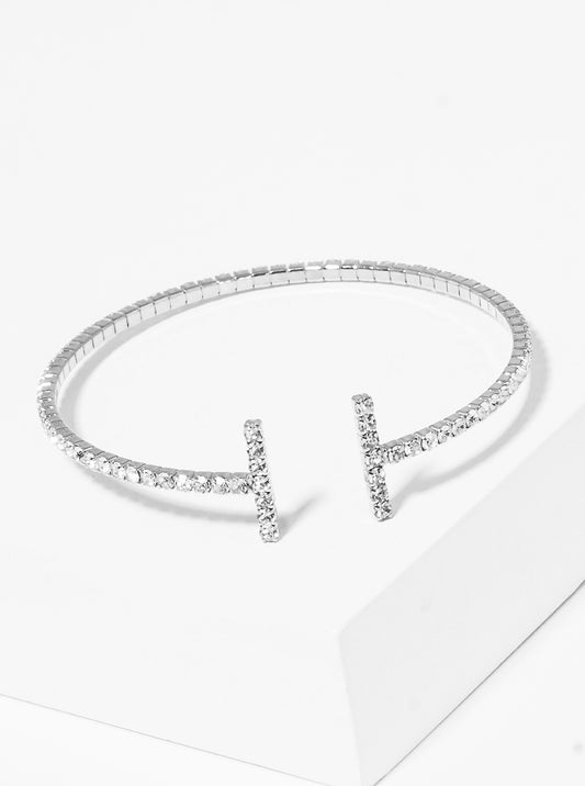 Rhinestone Double Side Bar Adjustable Cuff Bracelet