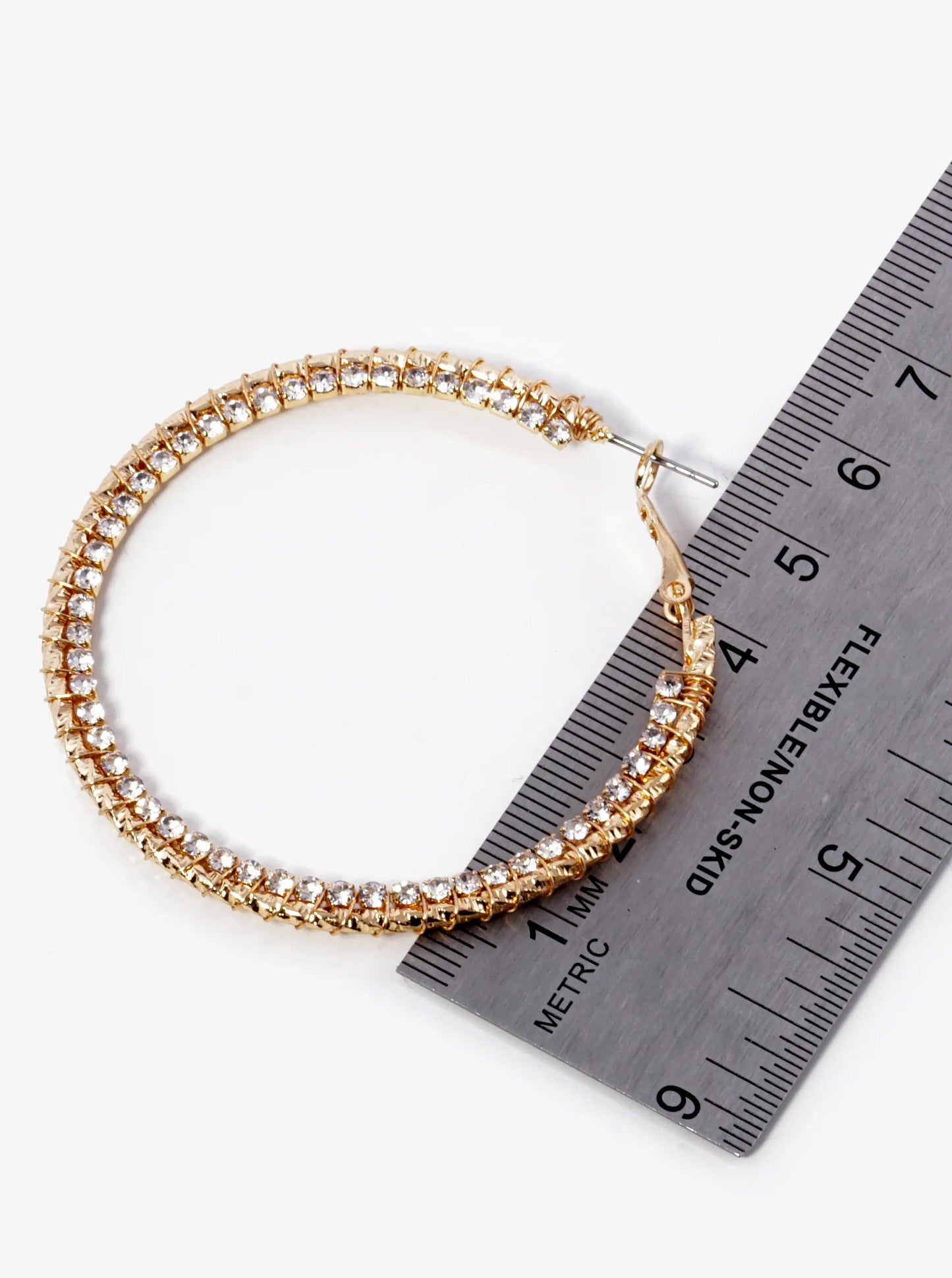 Rhinestone Wire Wrapped 50mm Latch Back Hoop Earrings