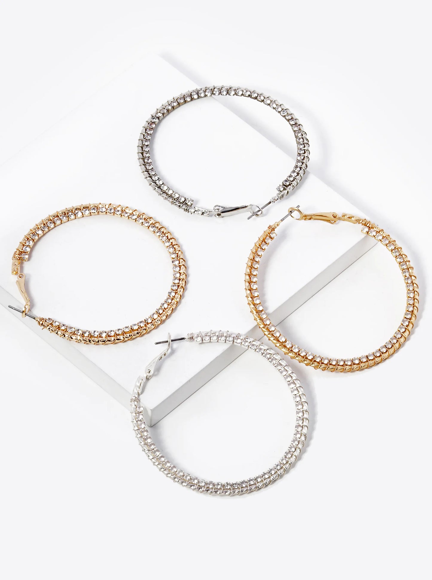 Rhinestone Wire Wrapped 50mm Latch Back Hoop Earrings