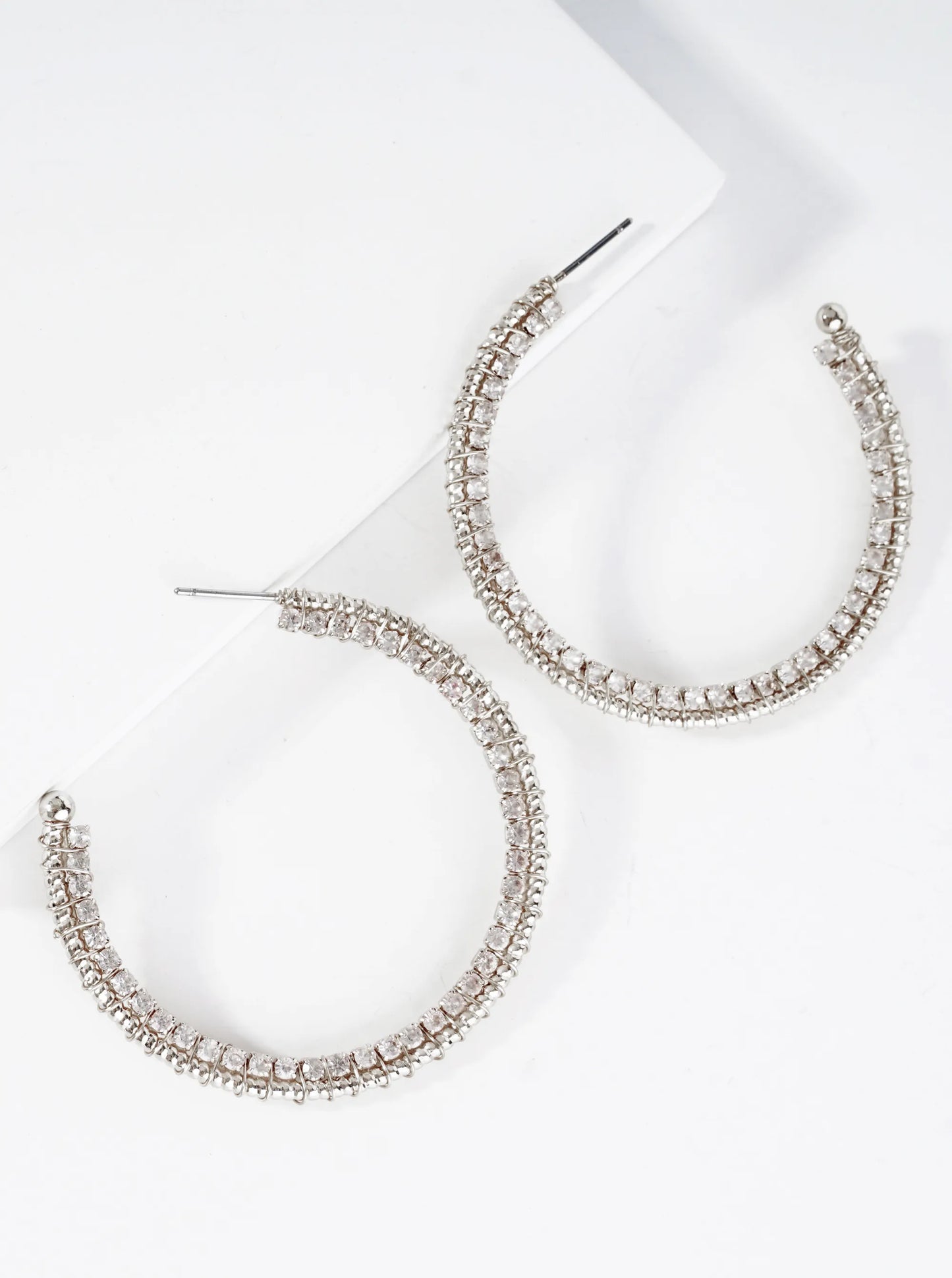 Rhinestone Wired 45mm Open Hoop Earrings