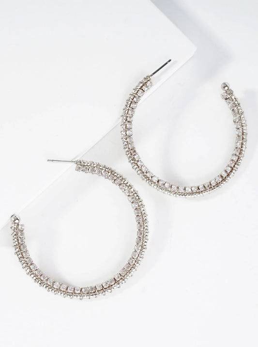 Rhinestone Wired 45mm Open Hoop Earrings
