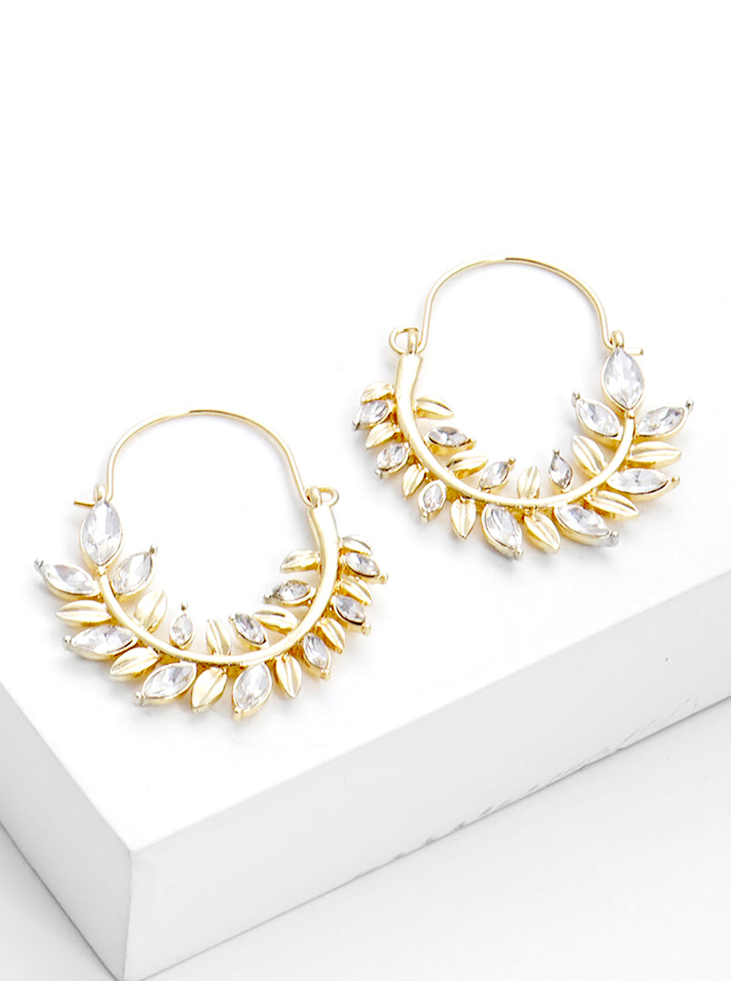 Rhinestone Curved Leaves Earrings