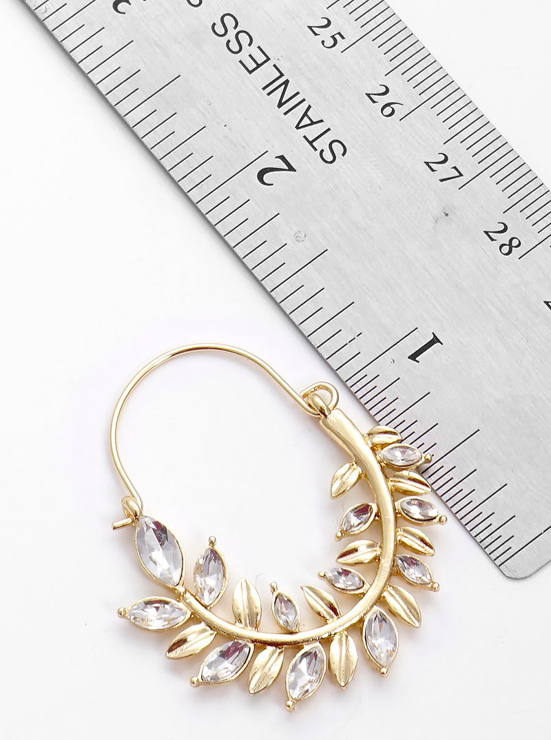 Rhinestone Curved Leaves Earrings