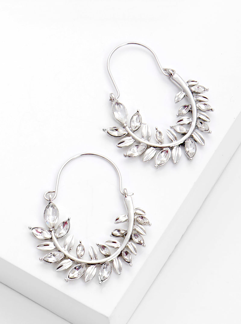 Rhinestone Curved Leaves Earrings