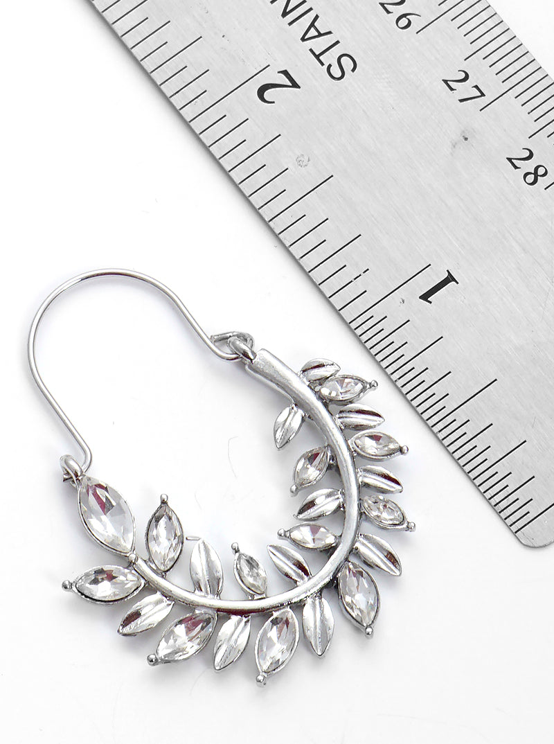 Rhinestone Curved Leaves Earrings