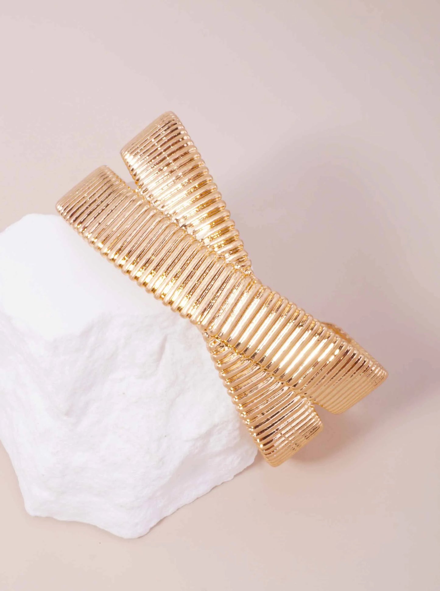 Ribbed Cross Over Statement Cuff Bracelet