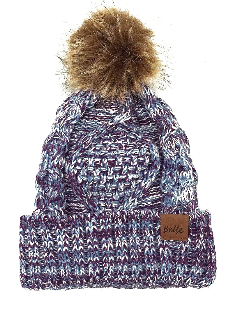 Ribbed Knit Fleece Beanie With Faux Fur Pom Pom