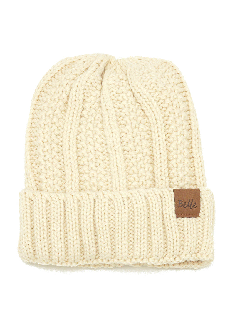 Ribbed Knit Peekaboo Ponytail Fleece Beanie