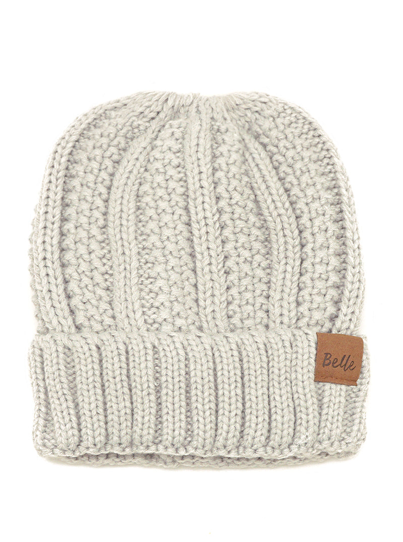 Ribbed Knit Peekaboo Ponytail Fleece Beanie