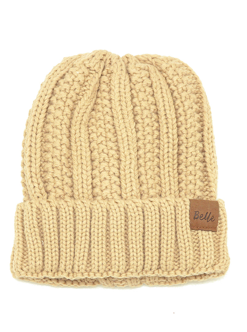 Ribbed Knit Peekaboo Ponytail Fleece Beanie