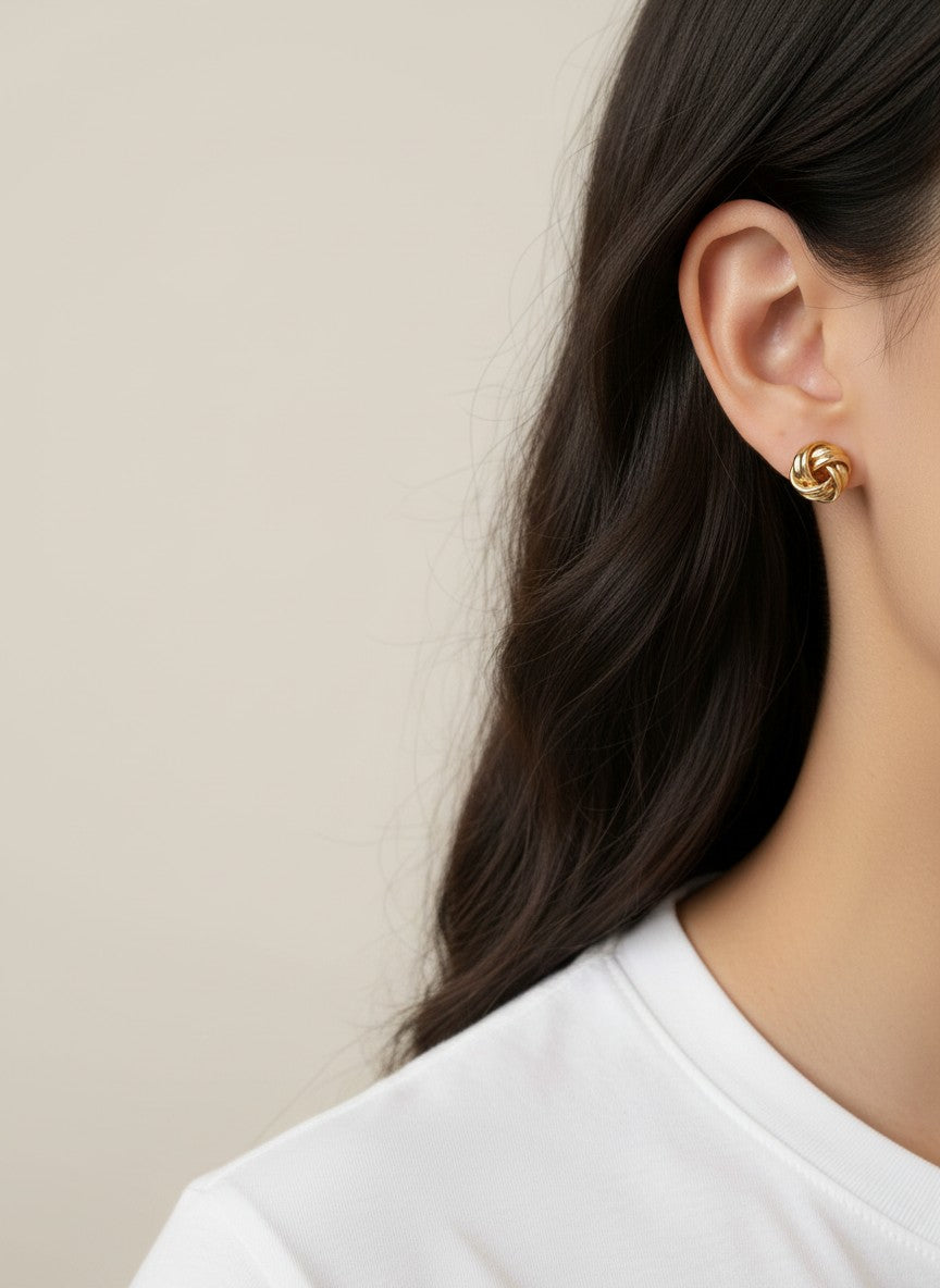 Ribbed Knot Stud Earrings
