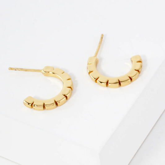 Ridged Textured 15mm 14K-Gold-Dipped Brass Hoop Earrings