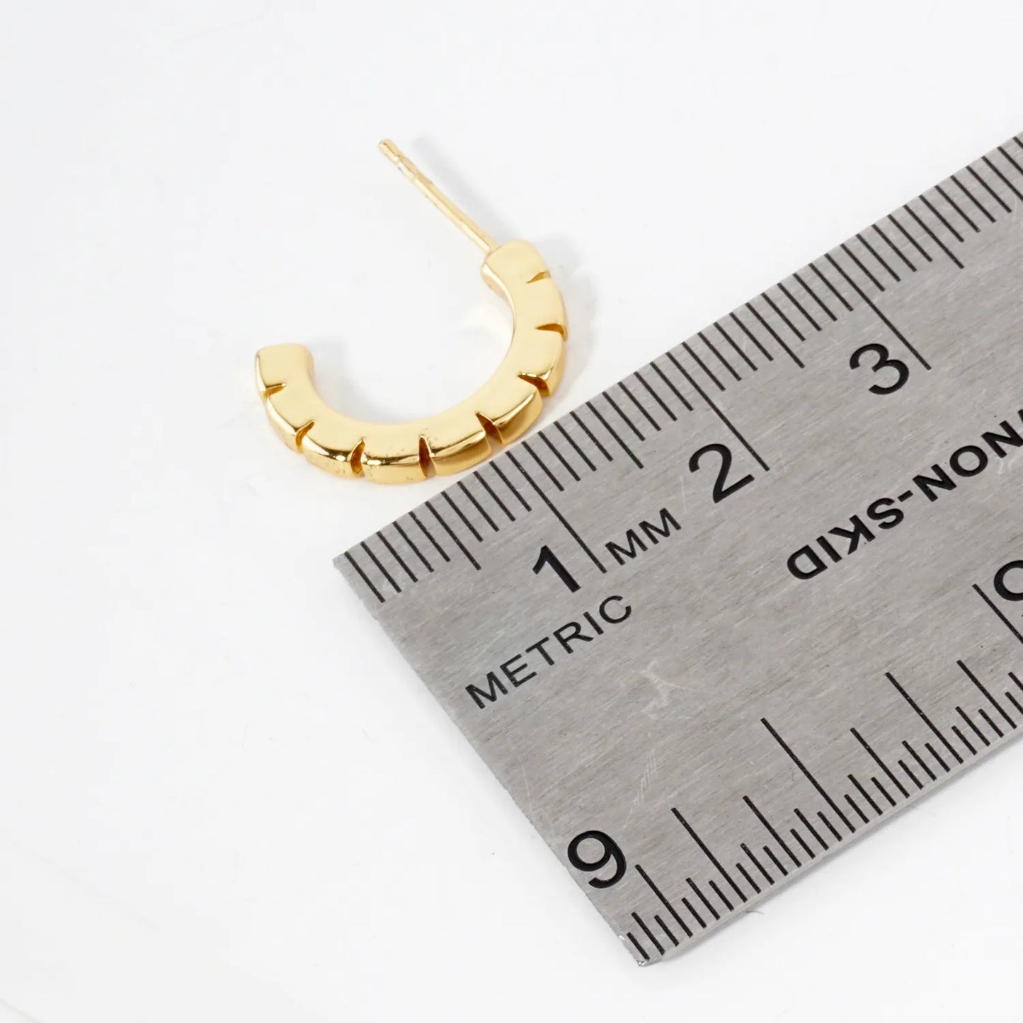 Ridged Textured 15mm 14K-Gold-Dipped Brass Hoop Earrings