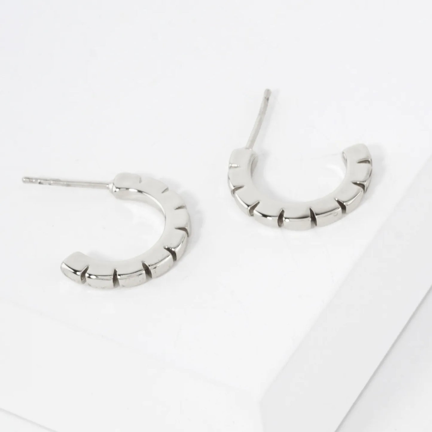 Ridged Textured 15mm 14K-Gold-Dipped Brass Hoop Earrings