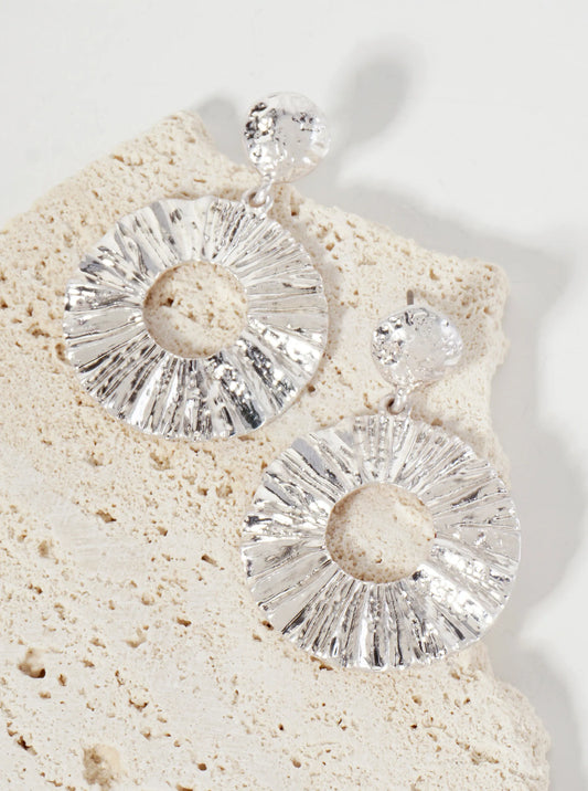 Ripped Hammered-Texture Cutout Circle Drop Dangle Earrings With-Titanium-Post